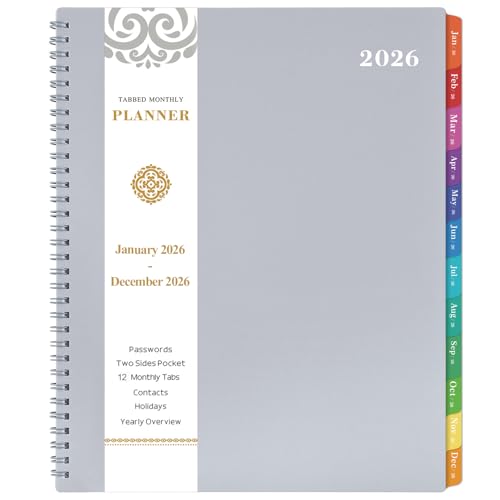 2026 Monthly Planner - 2026 Planner/Calendar - JAN 2026 - DEC 2026, 12-Month Planner with Tabs & Pocket & Label, Contacts and Passwords, 9