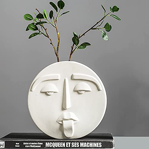Créatif Céramique Vase pour Décor,Délicatement Sculpté Face Vase Vase Fleur Vase Blanc d'art,Table Vase à Fleurs Séchées pour Le Salon Intérieur Accueil Décor-C Petit 14.5x14.5x2.9cm(6x6x1inch) Cover