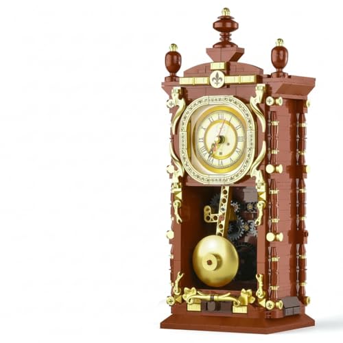 Image of SKY LINE OCEAN Vintage Swing Clock Building Blocks Set - 751 PCS Real Working Mechanical Clock with Alarm, Moving Pendulum, Rotating Dial, Electroplated Gold Finish | 6 Months Structural Warranty