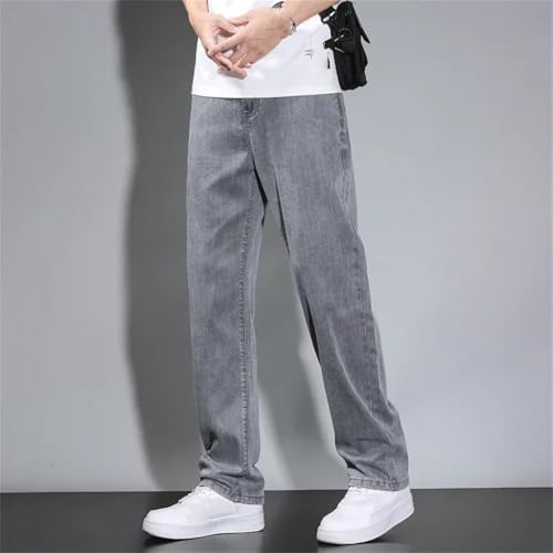 Men's Summer Lightweight Lyocell Straight Loose Jeans Breathable Gray Casual Soft Denim Trousers2
