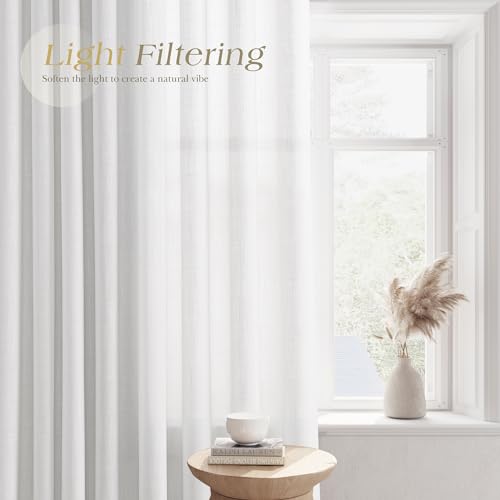 Semi Sheer White Curtains 90 inches Long for Bedroom Light Filtering Privacy Sheer Curtain Drapes Modern Elegant Coastal Decor Thick Cotton Textured Grommet White Gauze Window Curtains 2 Panels Set - Image 5