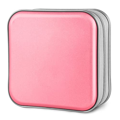 Siveit CD/DVD Cases 40 Capacity Disc Storage Binder for Car(Light Pink) | Holders Wallet Hard Plastic CD/DVD Case for Car Home Office Travel