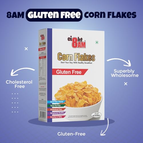 Image of 8AM Corn Flakes Gluten Free 300g, 99% Fat Free, & Cholesterol Free, Trans Fat, Artificial Additives, Crunchy & Delicious, Nutritious Whole Grain Breakfast Cereal