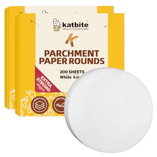Katbite Parchment Paper Rounds, Non-Stick Heavy Duty, White, 4 Inch 400Pcs