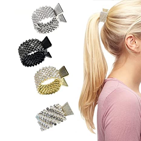pferdeschwanz spangen damen,vogelnest haarschmuck, für Frauen Mädchen Metall Perlen und Strass Haarspangen Hoher Pferdeschwanz Klaue Clip Haarschmuck für Frauen Dickes Langes Haar (6Stücke) Cover