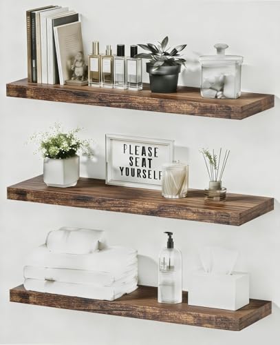 Duvique Floating Shelves Set of 3, 24 Inch Large Wall