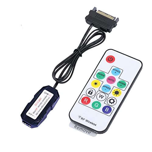 DS Mini ARGB PC Fans Controller Kit for Rainbow Case Fans, PC Rainbow LED Strip, Computer ARGB Fans (3-Pin, 14 Key Remote, SATA Power, 4th Gen, B Series)