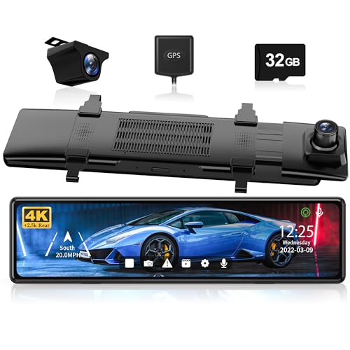 Image of REDTIGER T27 Mirror Dash Cam,Front and Rear Mirror Camera with 4K+2.5K,11 Inches UHD Touch Screen Rearview Mirror for Car,32GB Card Included,GPS,Night View,Parking Mode
