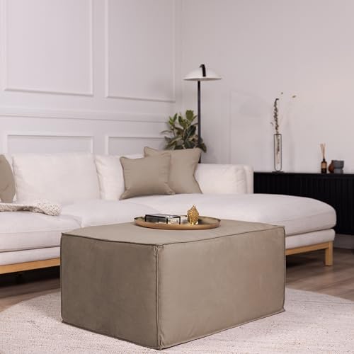 Factory Direct Partners Velvety and Vinyl Overstuffed Rectangle Ottoman for Living Room, Lounge, Office - Caffe