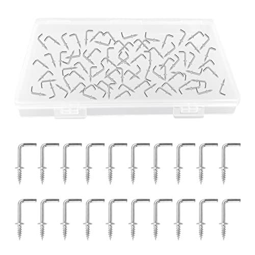 UFURMATE Crochets à vis de 1,3 cm, lot de 150 crochets en acier au carbone plaqués, crochets en forme de L à épaulement pour commode, crochets d’angle droit, crochets à vis autotaraudeuses (argent)
