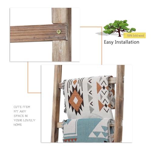 FUIN 6.4ft Extra Wide Wooden Blanket Ladder Living Room Decorative Wal Leaning Farmhouse Quilt Display Holder Rustic Wood Towel Rack for Bathroom, Burnt Brown, 24 inch Wide by FUIN - Image 7