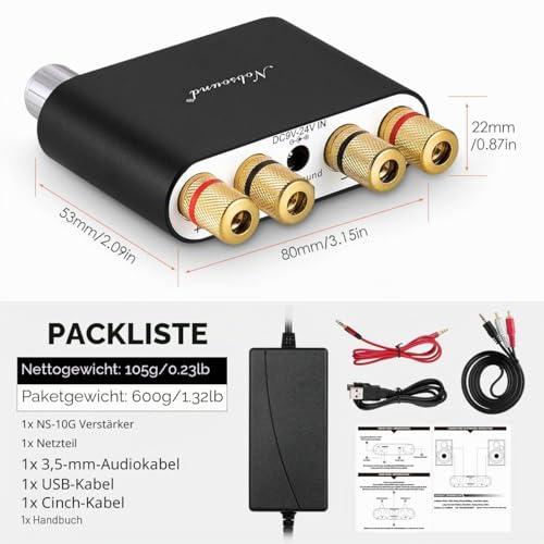 Nobsound NS-10G Mini Bluetooth 5.0 Digitaler Stereo Verstärker 100W HiFi Power Amp mit Netzteil...