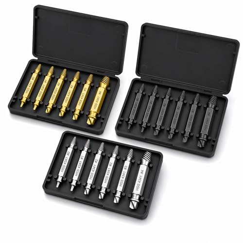 3 Sets Extracteur de Vis 6 Pièces, Extracteur Vis Cassée HSS 4341, Coffret de Retire Vis Endommagée pour Perceuse et Visseuse, Outil Dévisseur pour Vis Rouillées et Abîmées