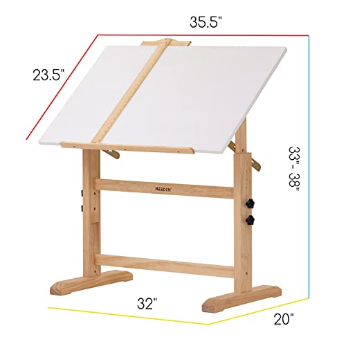 Meeden Drafting Table, Art Drawing Desk With Adjustable Height, Large Surface Tilting Table, Artist Table, Wood Drafting Desk For Adults, Hobby Table, Art Desk For Writing, Reading #TOP1