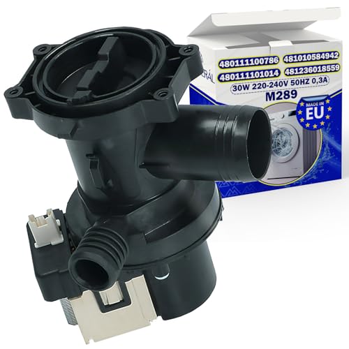 Bomba de Desagüe para Lavadora M289 30W 220-240V 50HZ 0,3A con Código Original 480111100786 481010584942 480111101014 481236018559 para Whirlpool - MADE IN EU - Garantía de 10 Años - MONTERAL
