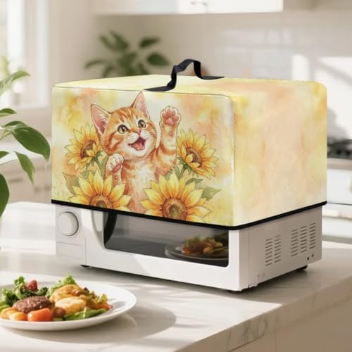 Image of Microwave Oven Dust Cover Decorative Air Fryer Toaster Oven Cover Countertop Microwave Protector for Indoor Kitchen Decor, S, Cat Sunflower Yellow Tie-dye