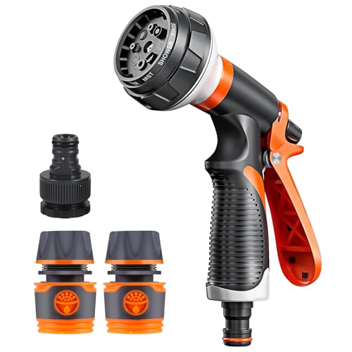 moinkerin Hose Pipe Spray Gun Garden Hose Nozzle 8 Patterns for Watering Plants or Lawns, Cleaning Pets, Cleaning Windows（Applicable 1/2 Hose