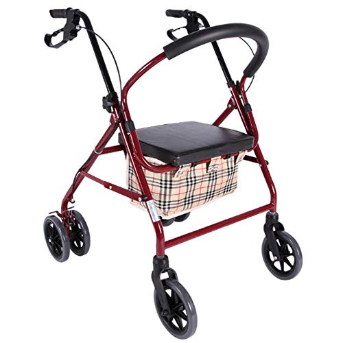 H.Slay gehwagen rollator klappbar, leichte Faltbare Gehhilfe mit gepolstertem Sitz, feststellbare Bremsen, ergonomische Griffe für Erwachsene, Senioren, ältere Menschen, RED Cover