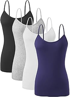 Ymmchy Adjustable Camisoles Women Basic Undershirt Spaghetti Strap Tank Top 4 Pack
