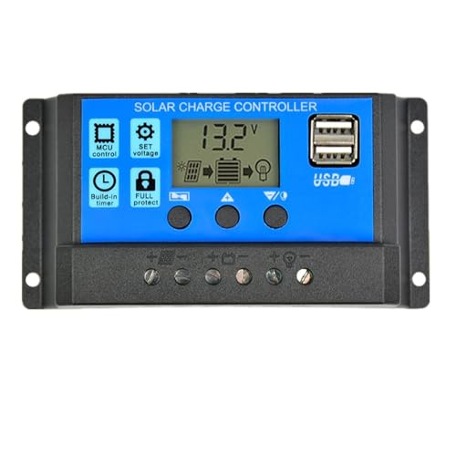 Dawnice Solar Charge Controller PWM 30A 12V/24V Auto Parameter Solar Panel Regulator with Adjustable LCD Display Dual USB Port Timer Setting PWM MPPT