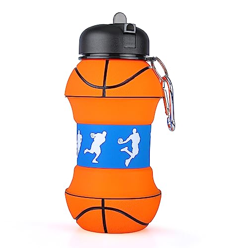 YverLand Garrafa de água dobrável para meninos e meninas sem BPA. Caneca infantil para campismo, personalizada com o seu desporto. Bola de água compacta para presente original (basquetebol)