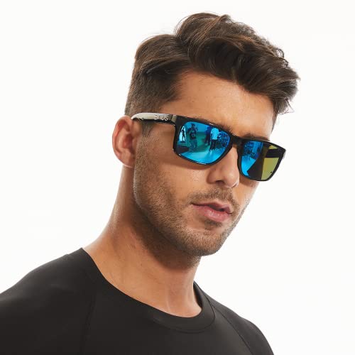 B.N.U.S Retro sports sunglasses for men women fashion blue mirrored lenses (B7066 Black/Blue Flash Non-Polarized, Glass Lens) - Thumbnail 4