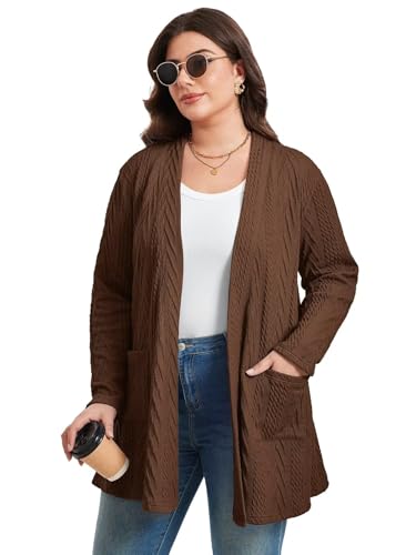 Image of BELAROI Womens Plus Size Cardigan Long Sleeves Fall Sweaters with Pockets Lightweight Jacket Open Front (1X-5X)