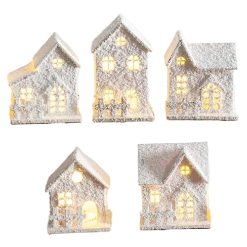 5 pièces/Ensemble Maisons de Village de noël avec LED décorations Village noël en Bois rempli Neige Ensembles fête scène d'hiver réalistes pour la décoration