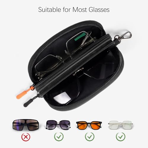 Image of Double Eyeglasses Case Soft Portable Zipper Sunglasses Pouch with Keychain Clip for Men Women