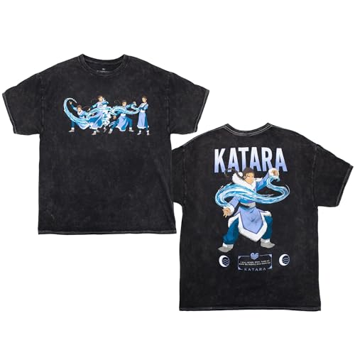 Ripple Junction Avatar: The Last Airbender Katara Waterbending Poses Men's Graphic T-Shirt Mineral Wash Black X-Large
