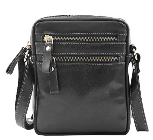 Sac bandoulière homme en cuir véritable noir pochette voyage luxe