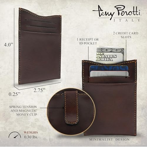 Tony Perotti Italian Leather Men's Money Clip Wallet With Pocket - Magnetic Money Clip Outside and Credit Card Slots - Eco-Friendly Tanned Full Grain Leather Wallet Made in Italy2