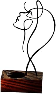 Beavorty Abstract Character Sculpture Candle Holder Metal Line Art Sculpture Candlestick Wooden Candle Stand Tea Light Holders Vintage Votive Candle Holders for Wedding Home Black