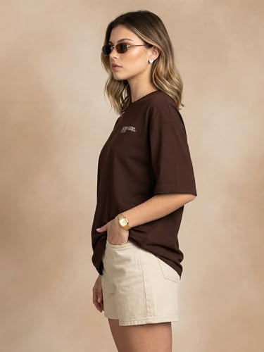 Image of JUNEBERRY Women's Pure Cotton Drop Shoulder Printed T-Shirt | Oversized Baggy Fit Half Sleeve Round Neck Graphic Tee (S-XXL)