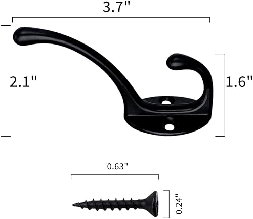 Miniatura 9 de IBosins Paquete de 30 ganchos dobles resistentes montados en la pared con 60 tornillos, ganchos dobles retro, ganchos plateados para abrigo,