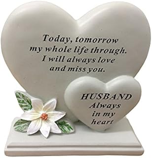 David Fischhoff Husband Double Heart Plaque, Poly Resin, Cream, 17.5 x 5.5 x 19 cm