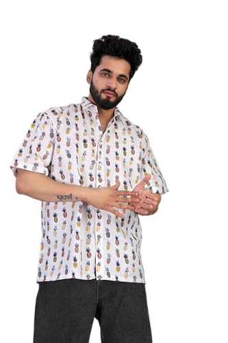 Image of Half Sleeve Relaxed Fit Men's Casual Shirt | Cotton Blend Oversized Shirts for Men Loose fit | Oversized Printed Shirts for Men | Men's Half Sleeve Relaxed Fit Shirt Fashion