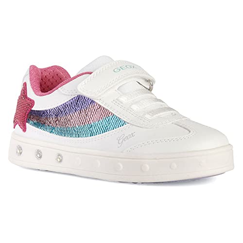 Geox J Skylin Girl, Zapatillas Niñas, Blanco Multicolor, 34 EU