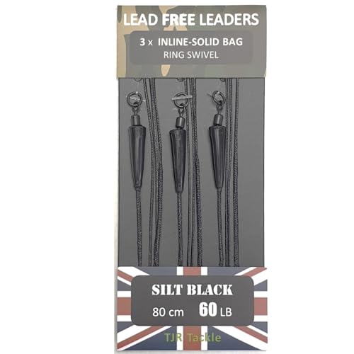 TJR Tackle Solid Bag Inline Leaders Lead Free Ring Swivels 60lb Test 3 per pack Carp Fishing Tackle (Silt Black)
