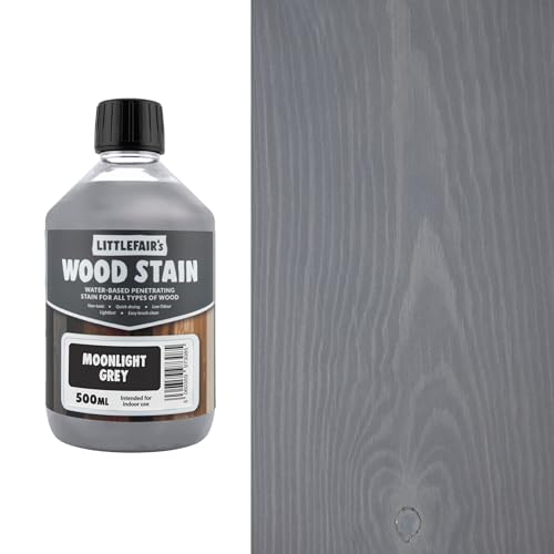 Littlefair's Wood Stain Water Based - 500 ml - Indoor Furniture Stain Light & Dark Finishes - Special Non Toxic & Eco Friendly Formula - Wood Stain for Crafts - Colour: Moonlight Grey