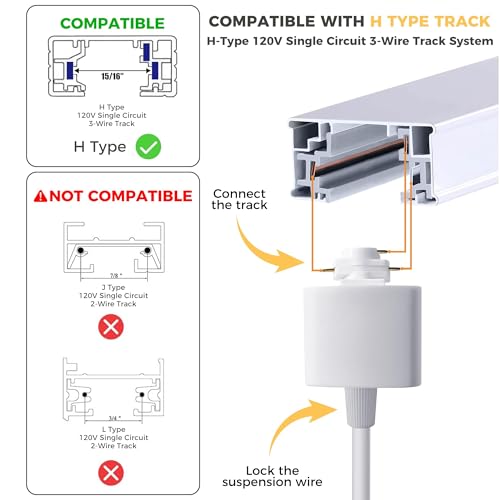Bravsekai H Type 3-Wire Track Lighting Adapter for Track Lights, Pendants, 120V 6PCS Black Connectors for H Style Single Circuit Systems