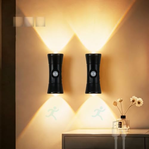 Lámpara de pared LED con sensor para pasillo y escaleras luces recargables tricolor en negro