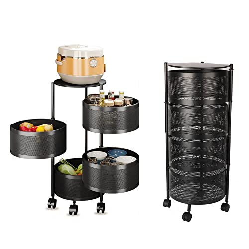 tonchean Drehbarer Obstkorb für die Küche, 73 cm hoch, Kartoffel-Zwiebel-Aufbewahrungskörbe mit Rollen, Obst und Gemüse, Aufbewahrungswagen mit 4 Etagen, drehbar, für Küche, Schlafzimmer, Wohnzimmer Cover