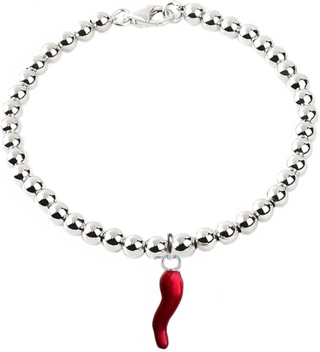 Cavaliere gioielli Bracciale unisex in argento 925 con ciondolo a forma di corno rosso portafortuna