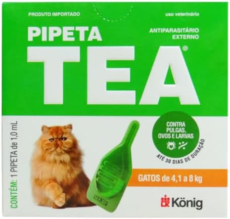 Pipeta Tea 1,0 ml Antiparasitário Contra Pulgas para Gatos de 4,1...