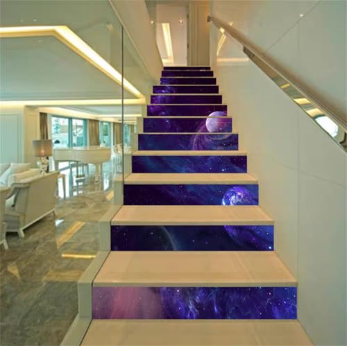 Vinilos autoadhesivos 3D para escaleras pegatinas impermeables espacio galaxia 6