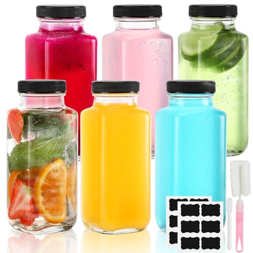 Rubessia Lot de 6 Bouteilles en Verre 250ml Avec Bouchon, Miniatures Avec Pinceau, Étiquette et Stylo, Pour Arrangé, Mignonette, Gingembre