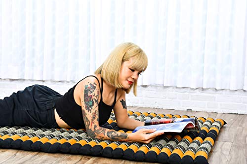 Image of Leewadee - Kapok Roll Mat - Handcrafted Folding Sleep & Relaxation Mattress from Thailand, Ideal as Guest Bed, Camping Mat, Yoga Mat or Traditional Futon, 75 x 39 inches, Black Orange