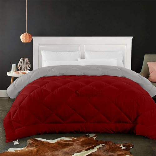 Image of 600 GSM Heavy Winter Double Bed Comforter | Microfiber, Breathable, Reversible,Soft, Lightweight & Machine Washable Comforter for Double Bed 90x100 Inch - BurgundySilver
