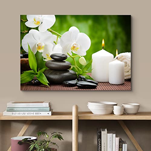 Wall26 Canvas Print Wall Art Basalt Stones & Orchids On Wood Panel Nature Floral Photography Realism Rustic Colorful Multicolor Ultra For Living Room, Bedroom, Office - 16"X24" #TOP1